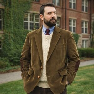 Vintage Alexander Lloyd Boston Corduroy Sport Coat Brown Elbow Patch Blazer 50L